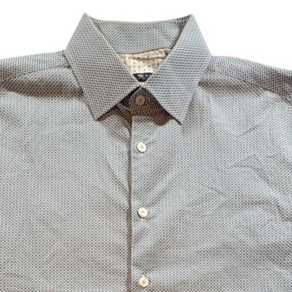 Stone Rose Button Down Shirt Mens Large Blue Geometric Print Stretch Cotton L/S
